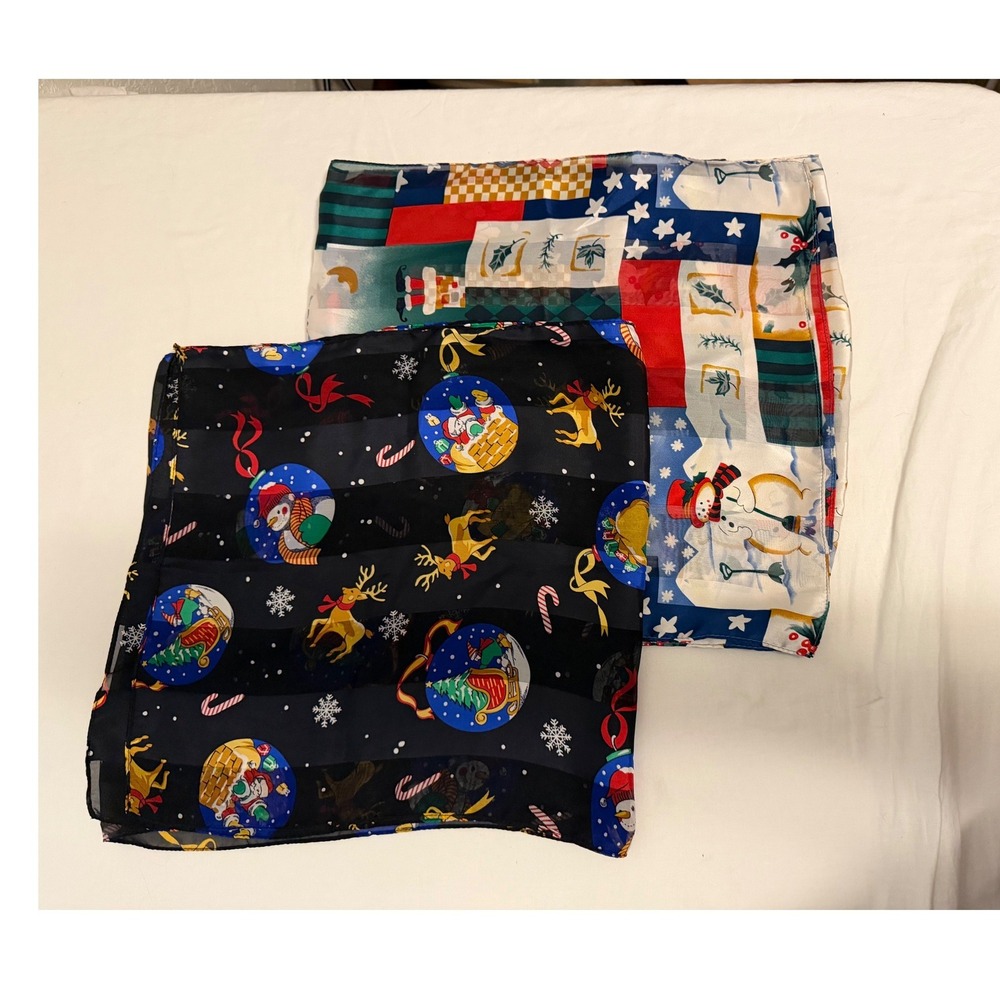 Cejon Accessories Inc 100% Silk Holiday Christmas Scarf Set of 2 Black Patchwork